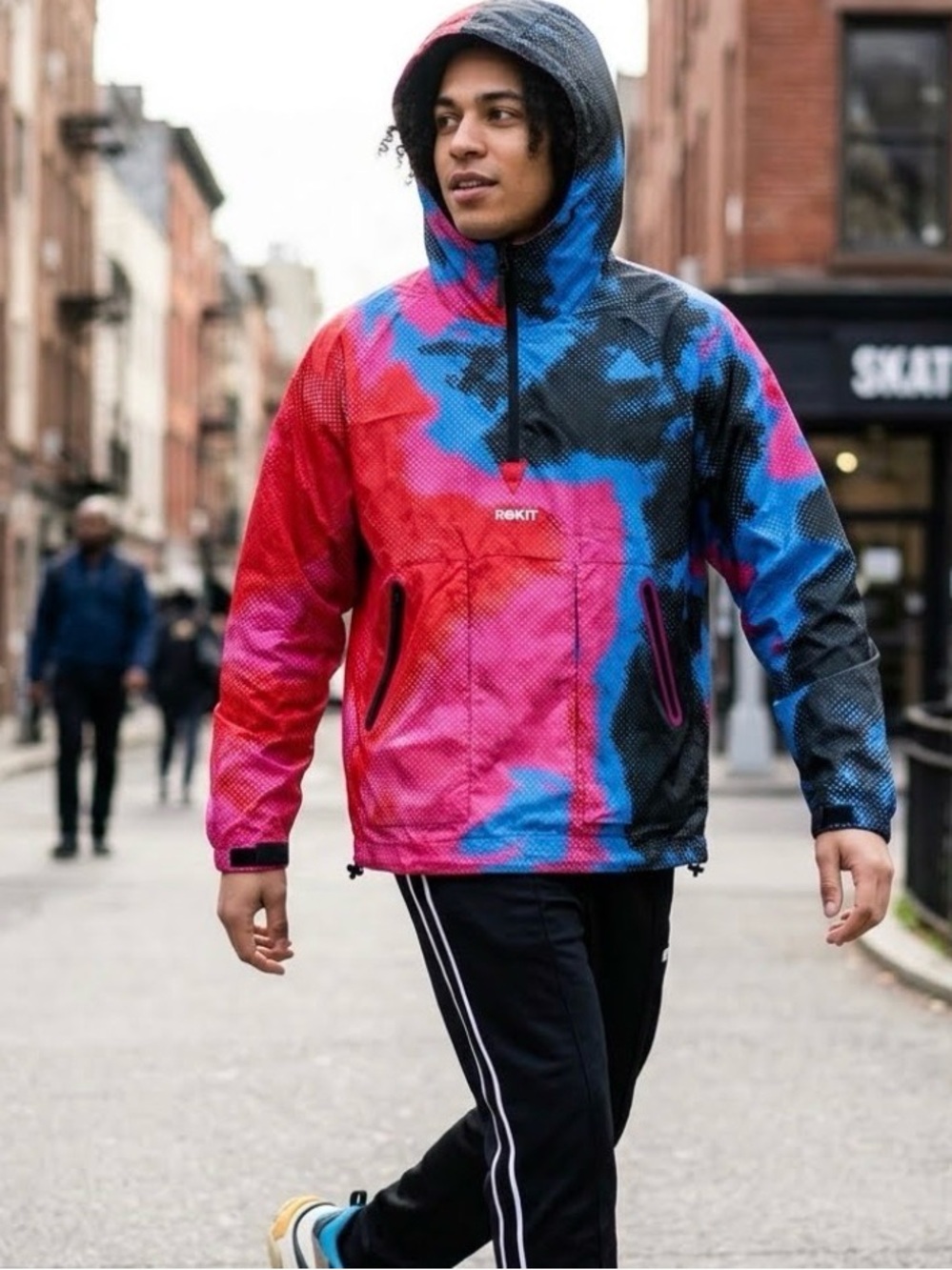 Colorblock Hooded Windbreaker Jacket in Pink & Blue